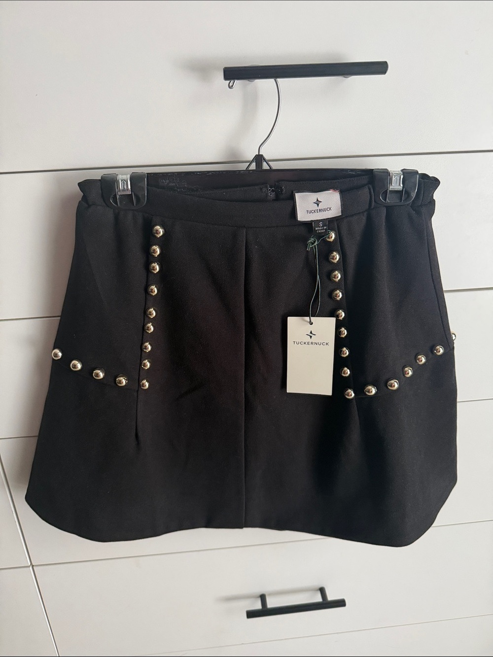 NWT Tuckernuck Black Faux Suede Mini Skirt with Gold Studs